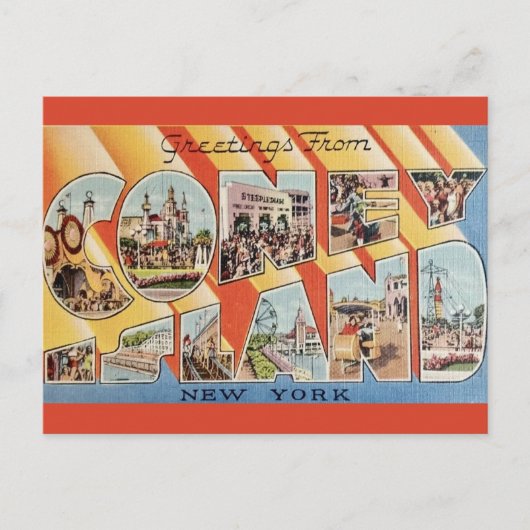 Retro Groeten van Coney Island NY Briefkaart (Voorkant)