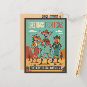 Retro Groeten van Texas Cowgirls Reizen Briefkaart