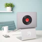 Retro groeven: Vinyl Record Illustratie Sticker (Laptop op bureau)