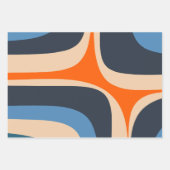 Retro Groove Abstract Pop Pattern Blue en Oranje Inpakpapier Vel (Voorkant 3)