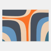 Retro Groove Abstract Pop Pattern Blue en Oranje Inpakpapier Vel (Voorkant 2)