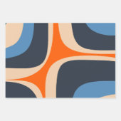 Retro Groove Abstract Pop Pattern Blue en Oranje Inpakpapier Vel (Voorkant)