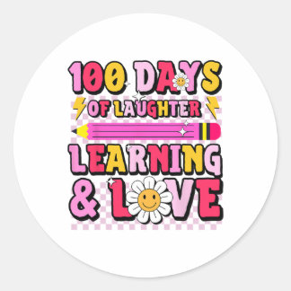 Retro Groovy 100 dagen schoolonderwijs en liefde Ronde Sticker