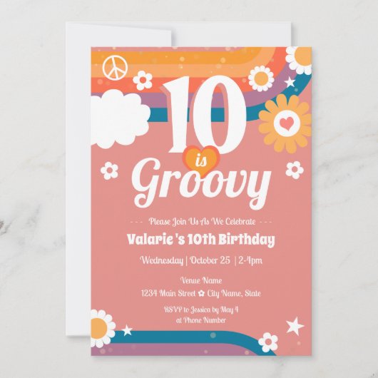 Retro Groovy 10e verjaardag Kaart (Voorkant)