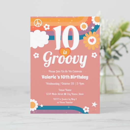 Retro Groovy 10e verjaardag Kaart (Staand voorkant)