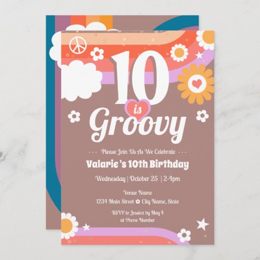 Retro Groovy 10e verjaardag Kaart (Voorkant / Achterkant)