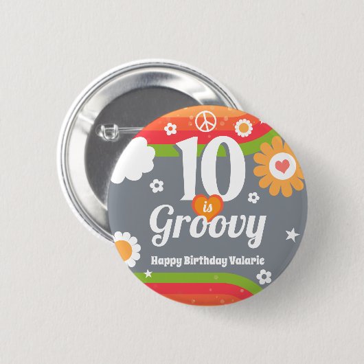 Retro Groovy 10e verjaardag Ronde Button 5,7 Cm (Voorkant /achterkant)