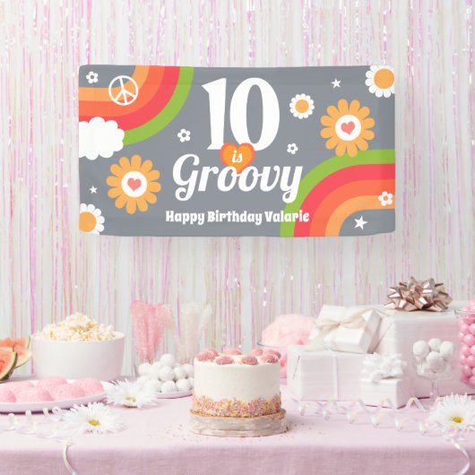 Retro Groovy 10e verjaardag Spandoek (Feest)