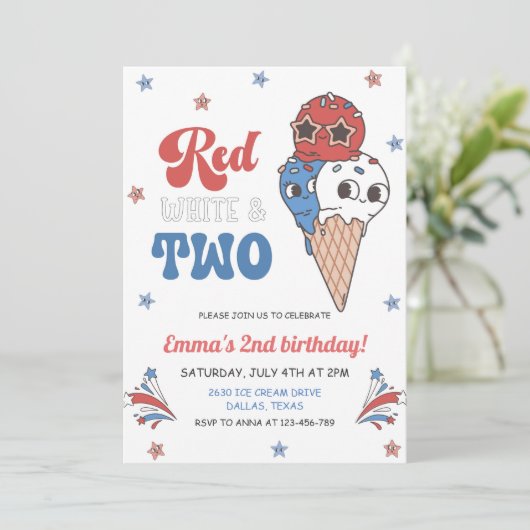 Retro Groovy 4 juli Kind 2e verjaardagsfeestje Kaart (Staand voorkant)