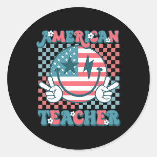Retro Groovy 4th of July Smile Amerikaanse thee Ronde Sticker
