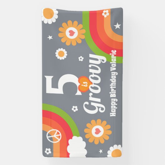 Retro Groovy 5e Verjaardag Banner (Verticaal)