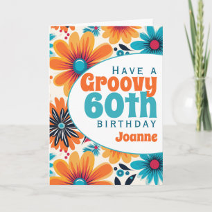 Retro Groovy 60th Verjaardag Bloemkracht Kaart