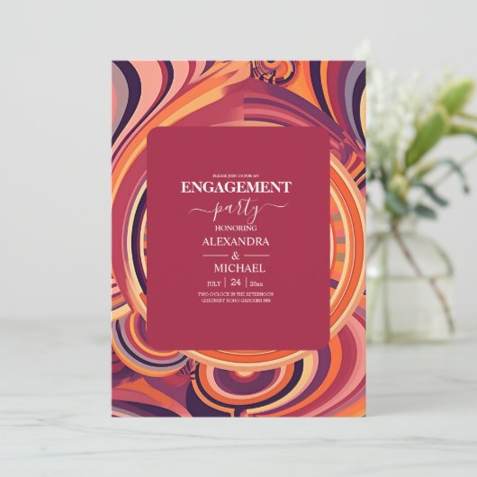 Retro Groovy 70s abstract patroonpatroon verloving Kaart (Staand voorkant)