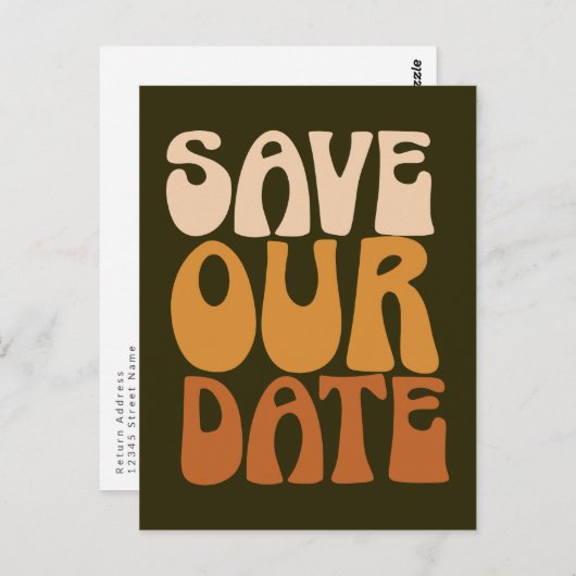 Retro Groovy 70s Brown redt het Briefkaart op datu (Voorkant / Achterkant)
