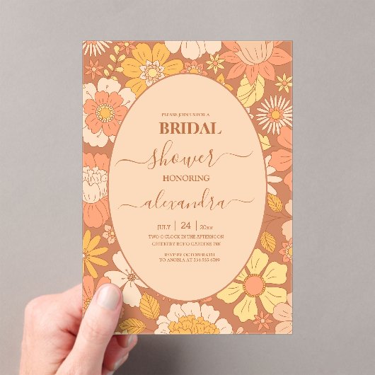 Retro Groovy 70's Bruids Thema Acryl Uitnodigingen (Insitu (Draagbaar))