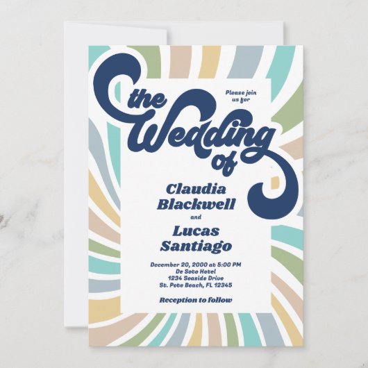 Retro Groovy 70s bruiloft uitnodiging (Voorkant)