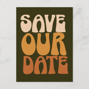 Retro Groovy 70s Bruine Save The Date Ansichtkaart Briefkaart