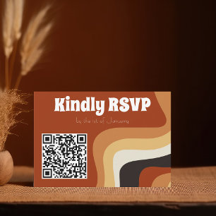 Retro Groovy 70s Burnt Oranje Boho Wedding QR Code RSVP Kaartje