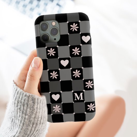 Retro Groovy 70s Daisy Monogram zwart-wit Case-Mate iPhone Case