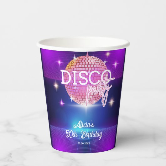 Retro Groovy 70s Disco Ball Verjaardagsfeest Papieren Bekers (Achterkant)