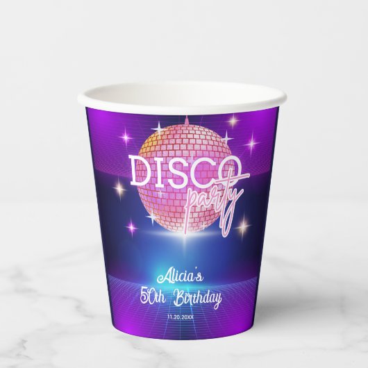 Retro Groovy 70s Disco Ball Verjaardagsfeest Papieren Bekers (Voorkant)