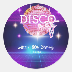 Retro Groovy 70s Disco Ball Verjaardagsfeest Ronde Sticker