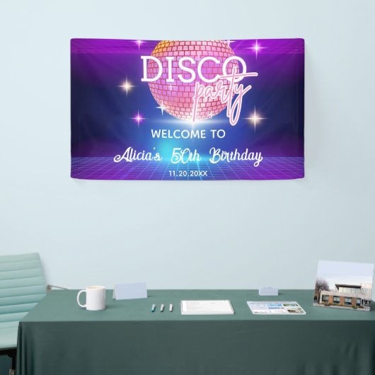 Retro Groovy 70s Disco Ball Verjaardagsfeest Spandoek (Beurs)