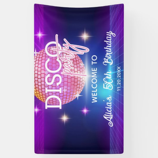 Retro Groovy 70s Disco Ball Verjaardagsfeest Spandoek (Verticaal)