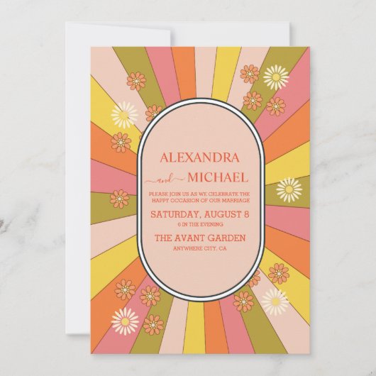 Retro Groovy 70's Gemuteerde tenteenbruiloft Kaart (Voorkant)