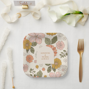 Retro Groovy 70's Gemuteerde tenteenbruiloft Papieren Bordje