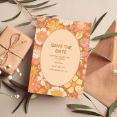 Retro Groovy 70's Gemuteerde tenteenbruiloft Save The Date