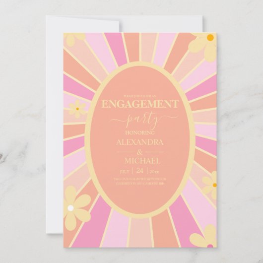 Retro Groovy 70's Gemuteerde Tones Wedding Invit Kaart (Voorkant)