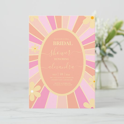 Retro Groovy 70's Gewaardeerde uitnodiging tot bri (Staand voorkant)