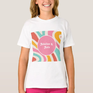 Retro Groovy 70s Golvende Kleurrijke Bruiloft T-shirt