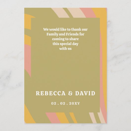 Retro Groovy 70s Groen Roze Bruiloft Menu (Achterkant)