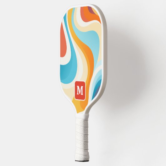 Retro Groovy 70s Kleurrijke Monogram Initiaal Pickleball Paddle (Links)