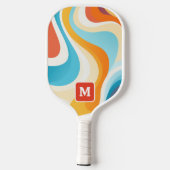 Retro Groovy 70s Kleurrijke Monogram Initiaal Pickleball Paddle (Achterkant)