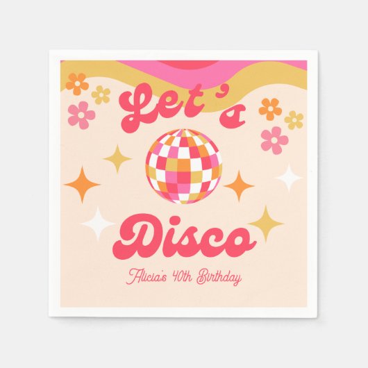 Retro Groovy 70s Laten we Disco Any Age Verjaardag Servet (Voorkant)