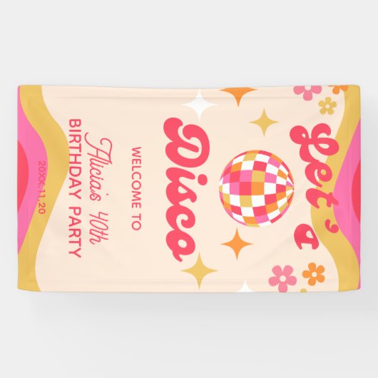 Retro Groovy 70s Laten we Disco Any Age Verjaardag Spandoek (Horizontaal)