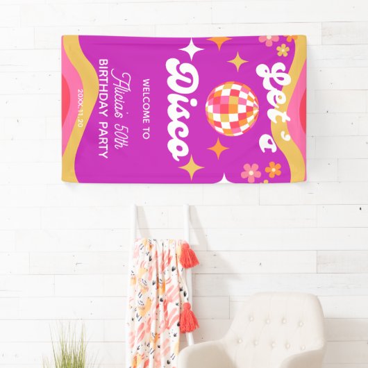 Retro Groovy 70s Let's Disco Verjaardag Welkom Spandoek (Insitu)