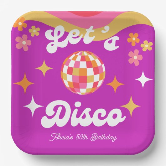 Retro Groovy 70s Let's Disco Verjaardagsfeest Papieren Bordje (Voorkant)