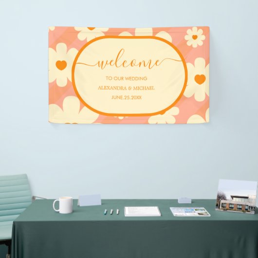 Retro Groovy 70's met een gedempte Tones Wedding B Spandoek (Beurs)