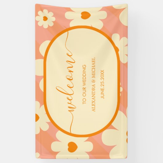 Retro Groovy 70's met een gedempte Tones Wedding B Spandoek (Verticaal)
