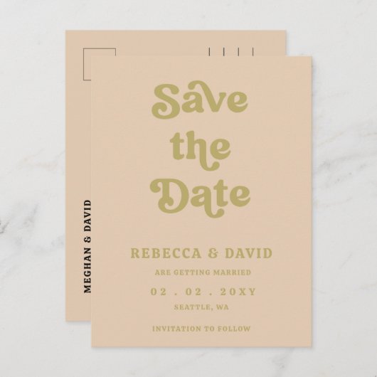 Retro Groovy 70s Mignon Vert Carte de Faire-Part (Devant / Derrière)