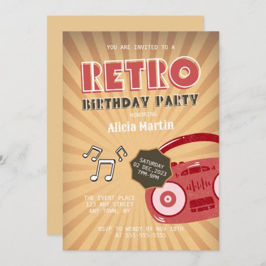 Retro Groovy 70s Muziek Any Age Verjaardagsfeest Kaart (Voorkant / Achterkant)