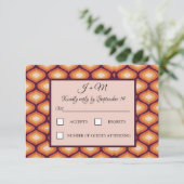 Retro Groovy 70's Oranje bruiloft RSVP Kaartje (Staand voorkant)