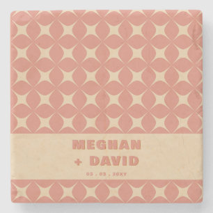 Retro Groovy 70s Patroon Boho Terracotta Bruiloft Stenen Onderzetter