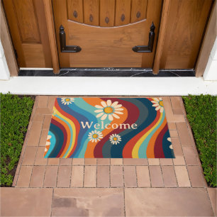 Retro Groovy 70's Regenboog Madeliefje Deurmat