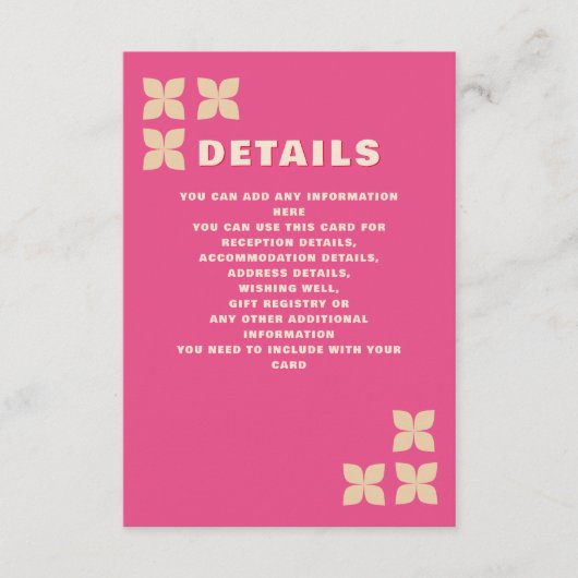 Retro Groovy 70s Roze Beige Bruiloft Informatiekaartje (Voorkant)