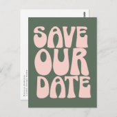 Retro Groovy 70s Roze en Groen sparen de Datum Briefkaart (Voorkant / Achterkant)